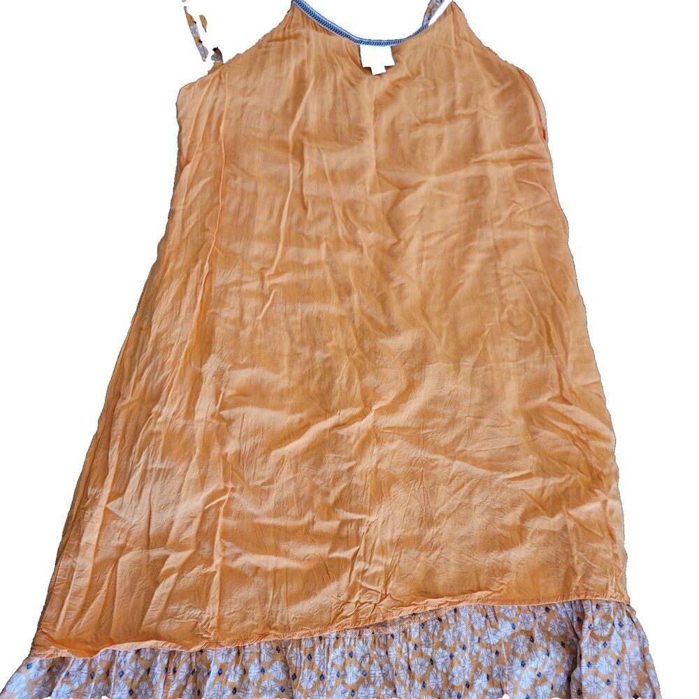 Women's Tiered Maxi Dress w/Pockets SZ L Peasant Boho Orange Blue Diamond - Picture 13 of 14